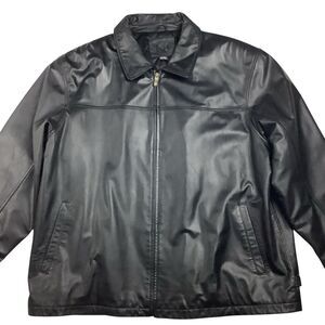 Black Buttery Soft Leather Bomber Moto Jacket Men  XL Zip Up Quilted Insulated